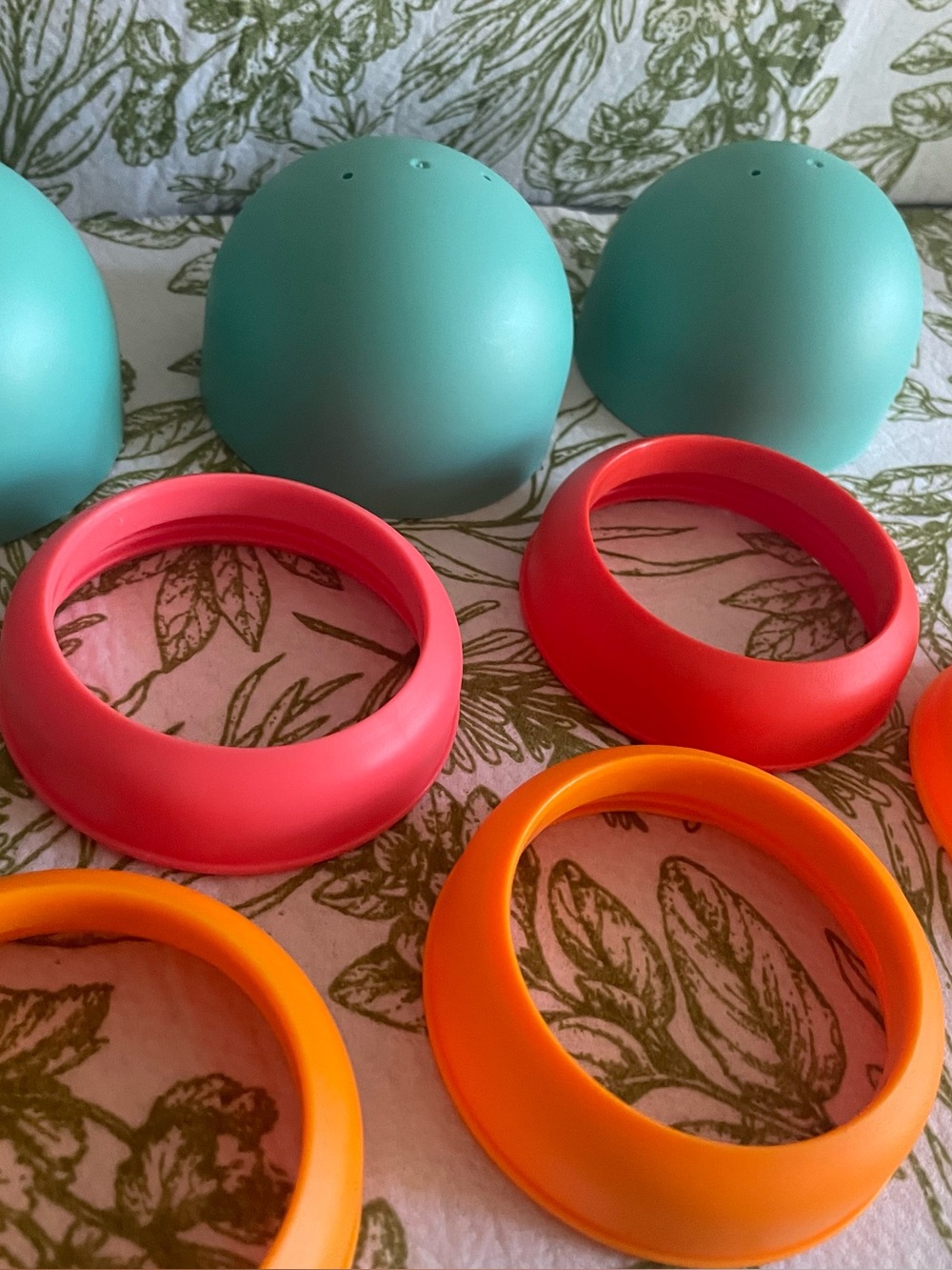 Boon Bottle Replacement Parts Set, Rims, Dome Lids Teal Orange Red
